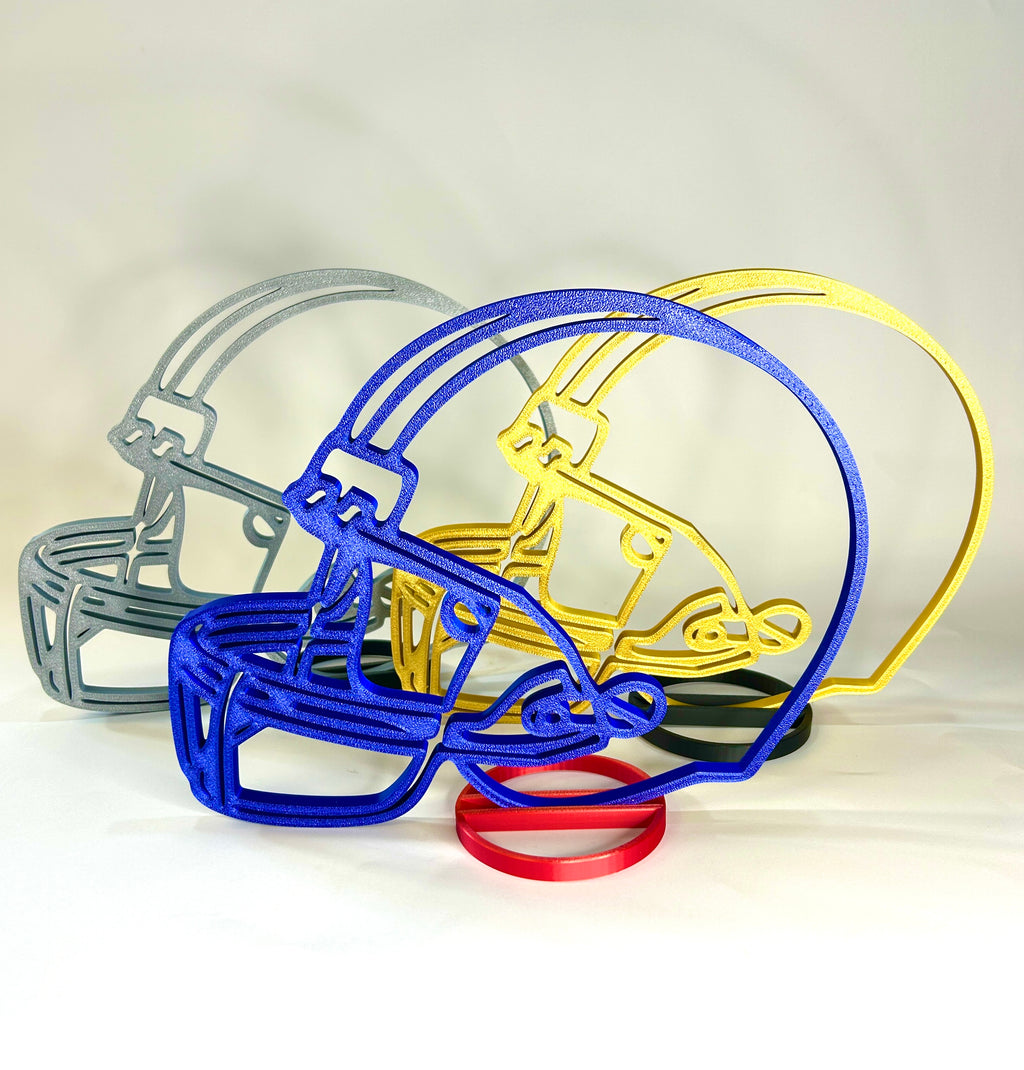 Blue Football helmet used in team banquet centerpiece display