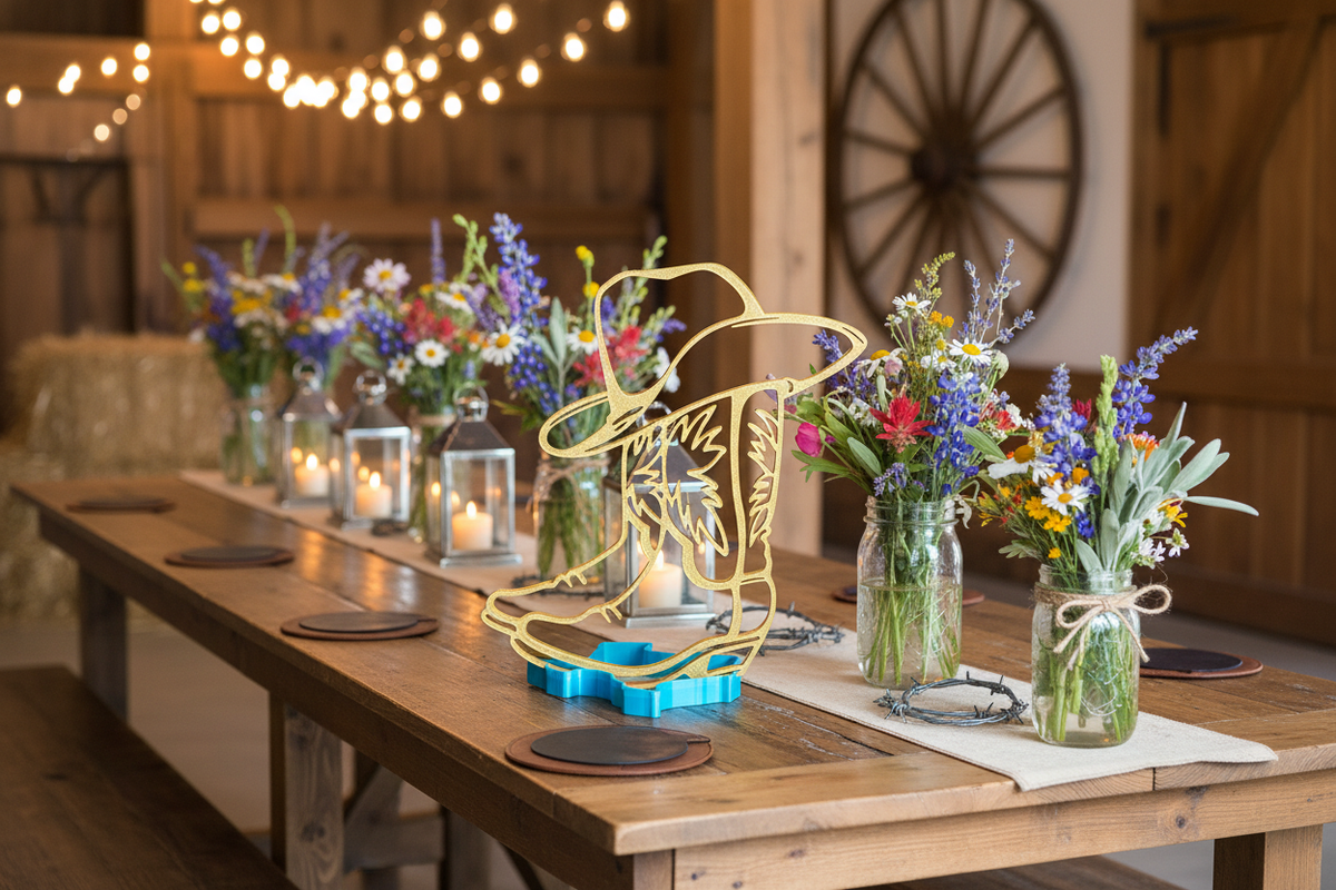 Cowboy boot centerpiece - rustic elegant western style