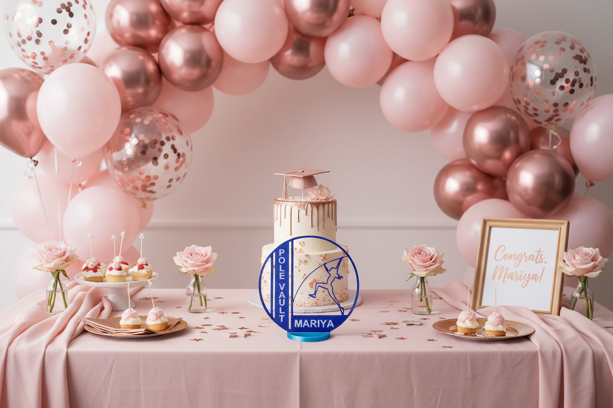 Graduation party cake table blush pink and rose gold